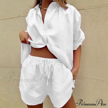 Button-Down Shirt Wide-Leg Pants Suit