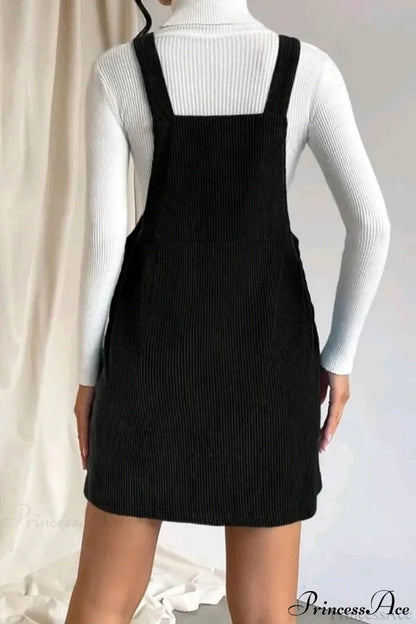Button Strap Corduroy Dress