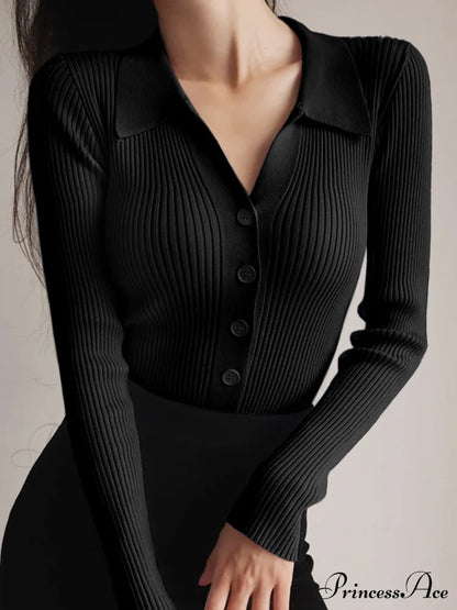 Button Up Graceful Collared Cardigan