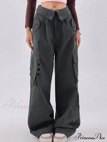 Buttoned Green Graceful Baggy Boyfriend Jeans
