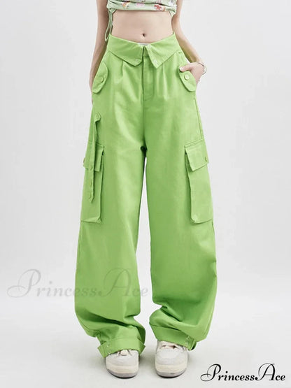 Buttoned Green Graceful Baggy Boyfriend Jeans