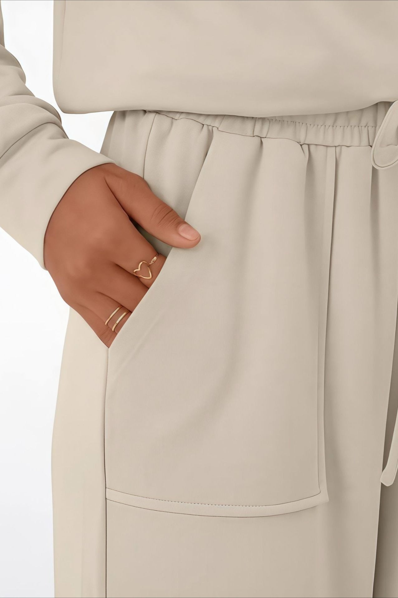 Chic Pocketed Drawstring Solid Casual Two Piece Set