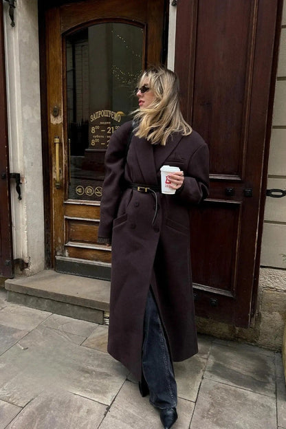 Classic Double-Breasted Lapel Long Overcoat