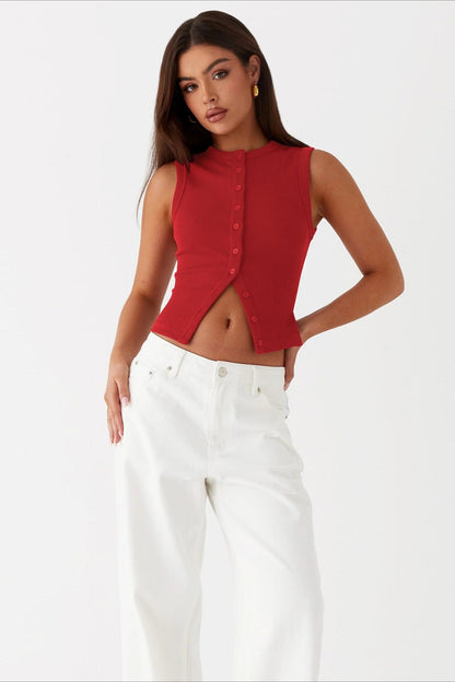 Top de punto sin mangas con cuello redondo