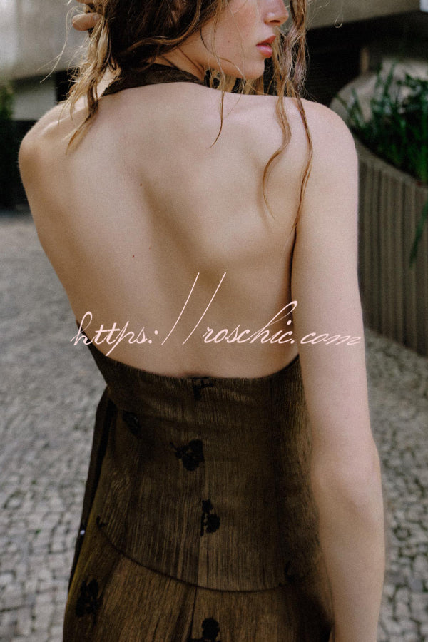 Stylish Sequined Halter Neck Backless Cross Tie Top