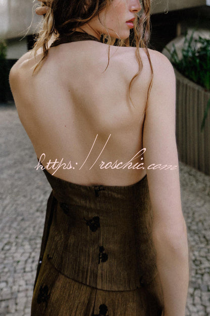 Stylish Sequined Halter Neck Backless Cross Tie Top