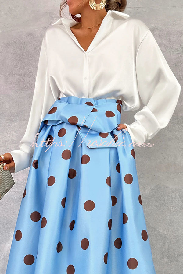 Moonlight Elegance Satin Button Up Long Sleeve Relaxed Blouse