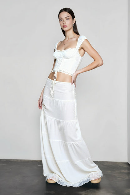Square Neck Lace Trim Camisole Vacation Set