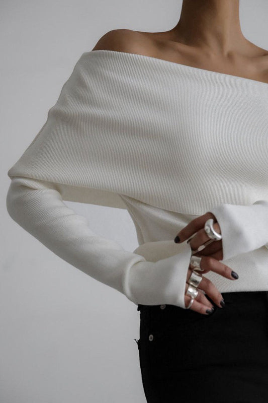 Off Shoulder Ribbed Sweater