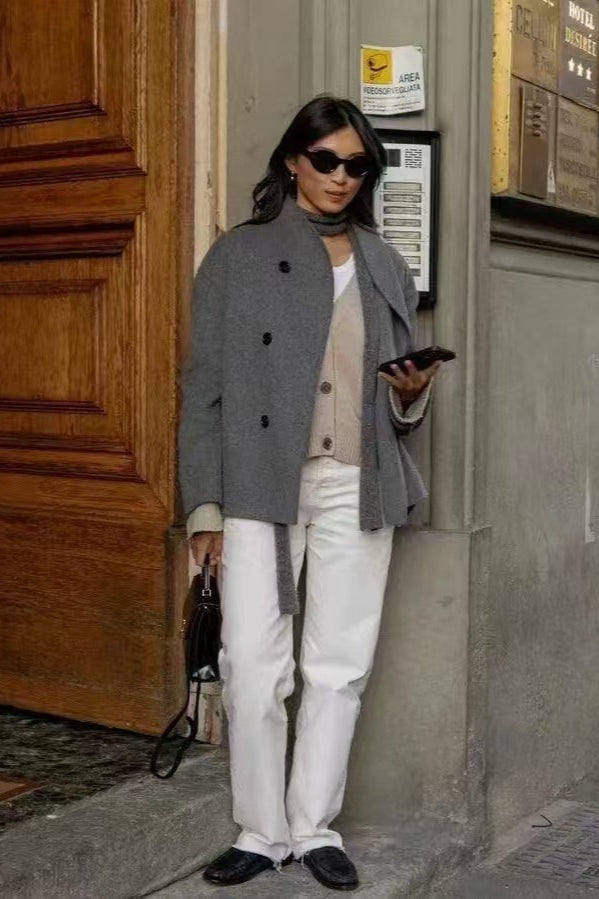 Chaqueta larga de cuello alto de lana para invierno