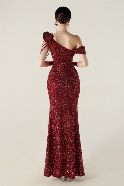 Vestido de fiesta formal con volante y un solo hombro drapeado