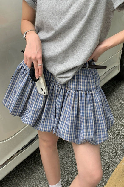 Minifalda de talle alto a cuadros Tulip