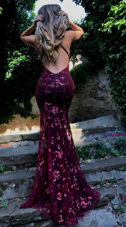 Sequin Backless V-Neck Strappy Tie Dress Party Dress