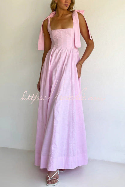 Solid Color Sleeveless Tie-up Suspender Elegant Patchwork Maxi Dress