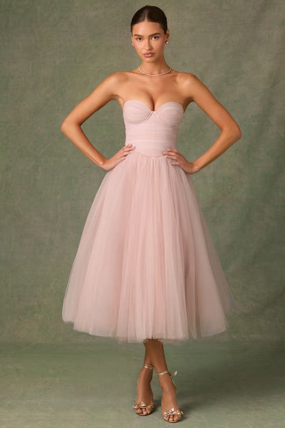 Sheer Bustier Strapless Cocktail Dress