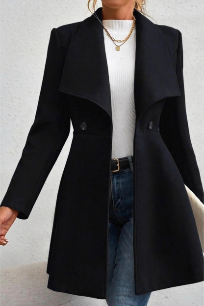 Solid Lapel Double-Breasted Thickened Wool Blend  Overcoat