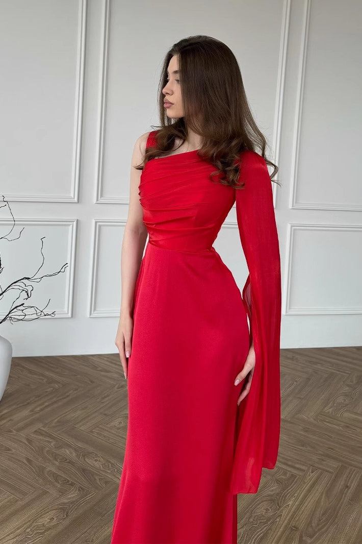 Vestido de fiesta de chifón con un solo hombro