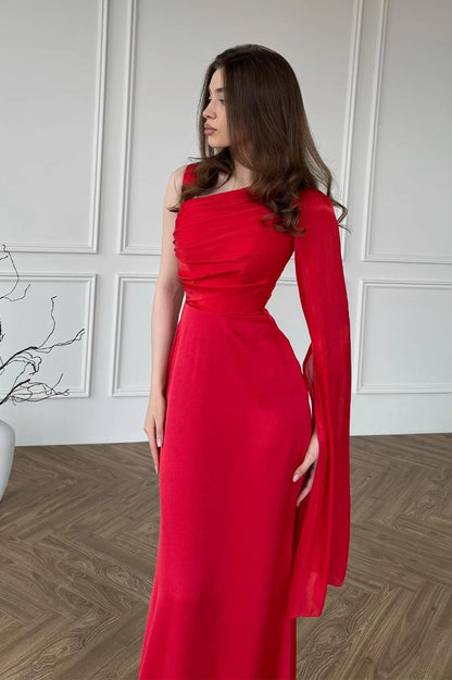 Vestido de fiesta de chifón con un solo hombro