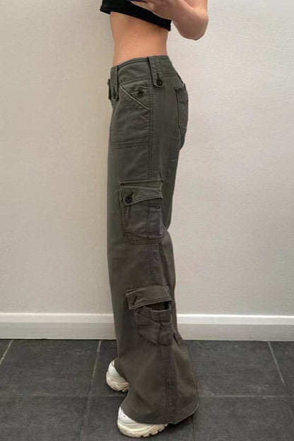 Vintage Multi-Pocket Mid-Waisted Denim Cargo Pant
