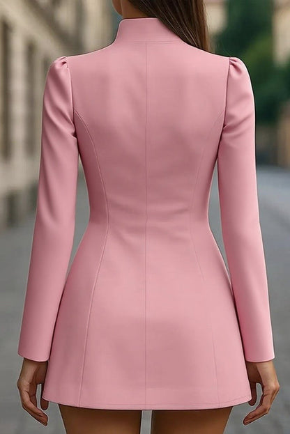 Fashionable Stand Collar Single-Breasted Slim Fit Formal Mini Dress