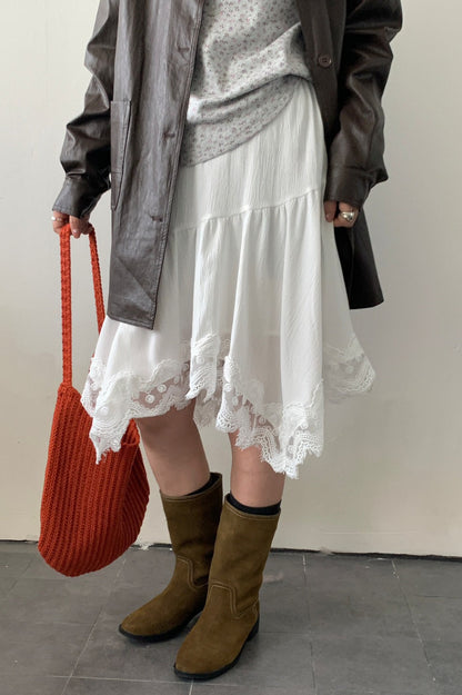 Falda Midi Asimétrica con Paneles de Encaje, Elegante y a la Moda