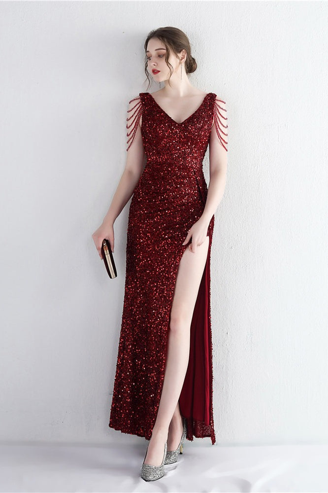 Vestido de Gala Sirena con Cuentas Distintivas