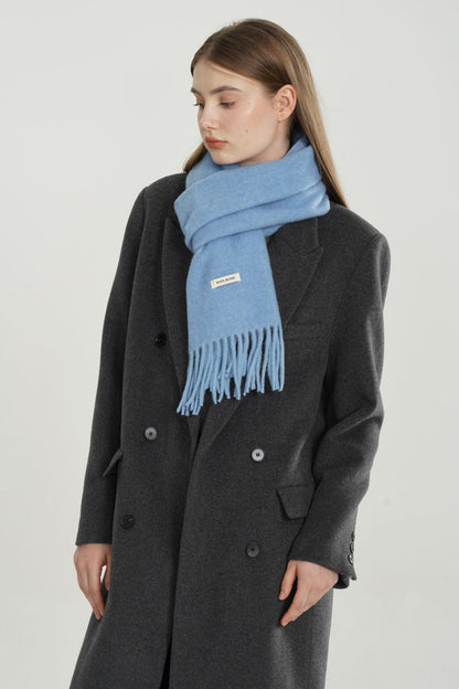 Wool Blend Minimalist Solid Woven Fringed Scarf