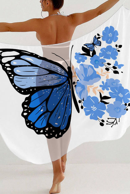 Fashionable Color-blocked Butterfly Print Sheer Cover-up Midi Dress