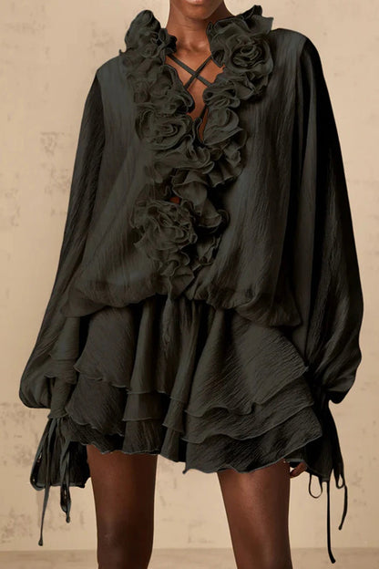Vestido bohemio holgado con volantes y pliegues