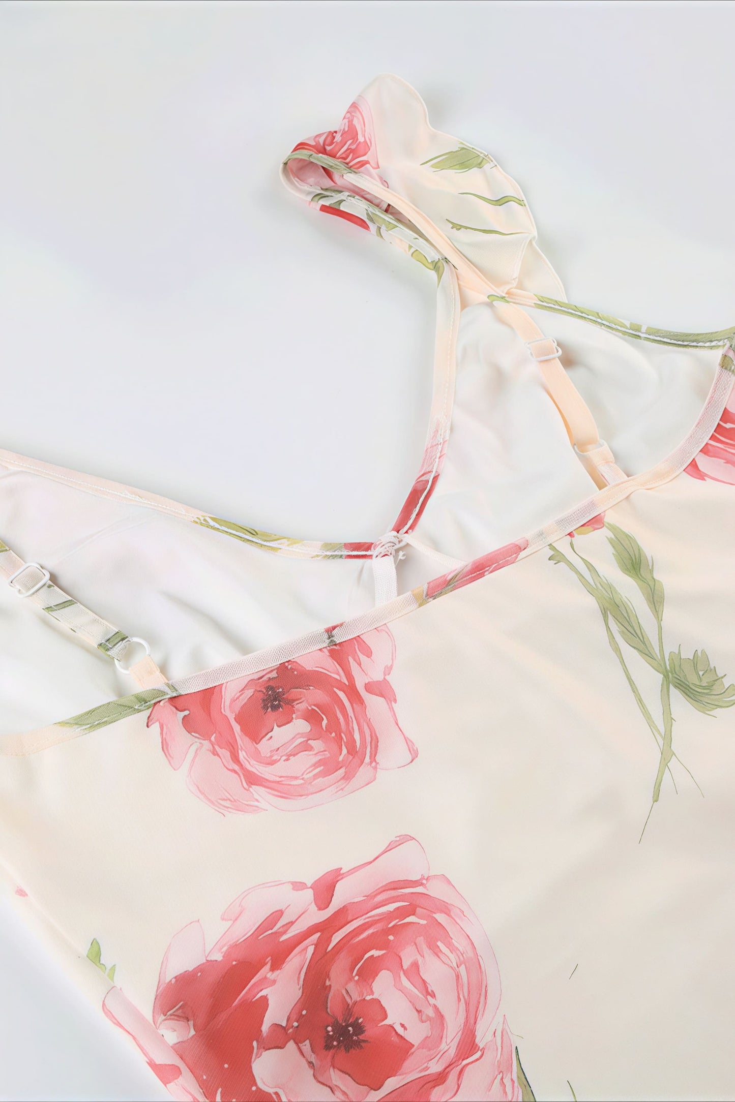 Vestido midi con cuello en V de malla y estampado floral