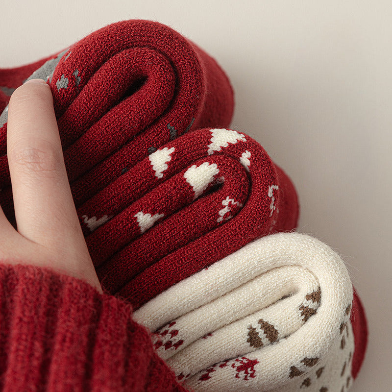 Plush Extra Thick Terry Red Mid Length Socks