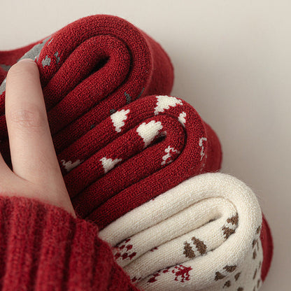 Plush Extra Thick Terry Red Mid Length Socks