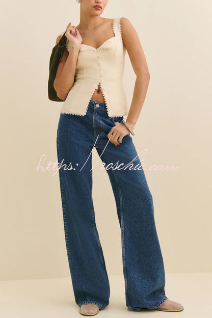 Fashionable Lace-trimmed V-neck Sleeveless Slim-fit Vest