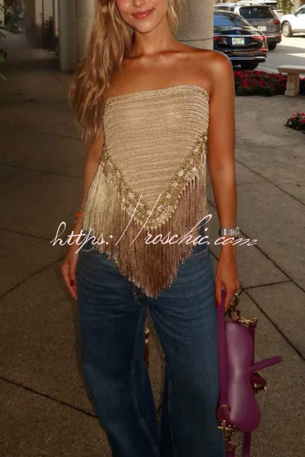 Fashionable Sleeveless Off-shoulder Tassel Hem Strapless Top