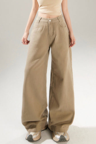 Pantalones Largos Anchos de Jean de Tiro Alto Vintage