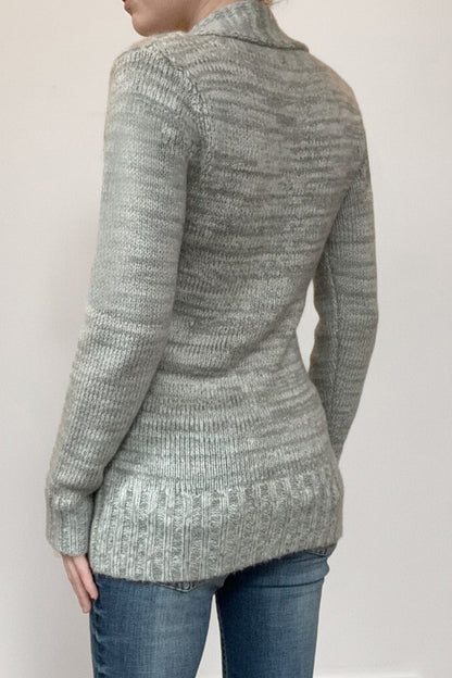 Vintage Paneled Asym V Neck Button Solid Sweater