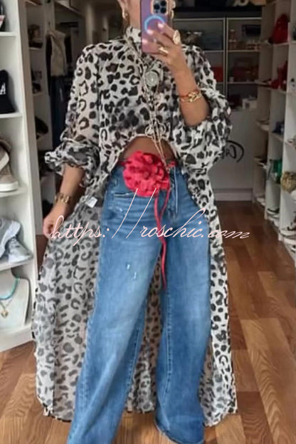 Tanya Lace Pattern Mock Neck Balloon Sleeve High Low Maxi Top