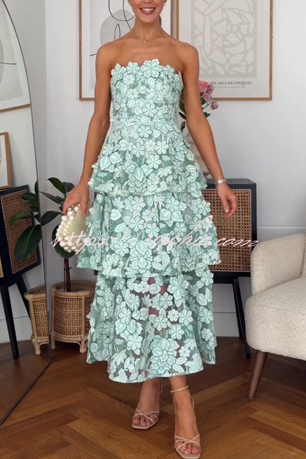 Cocktail Events 3D Embroidery Floral Detail Off Shoulder Tiered Hem Maxi Dress
