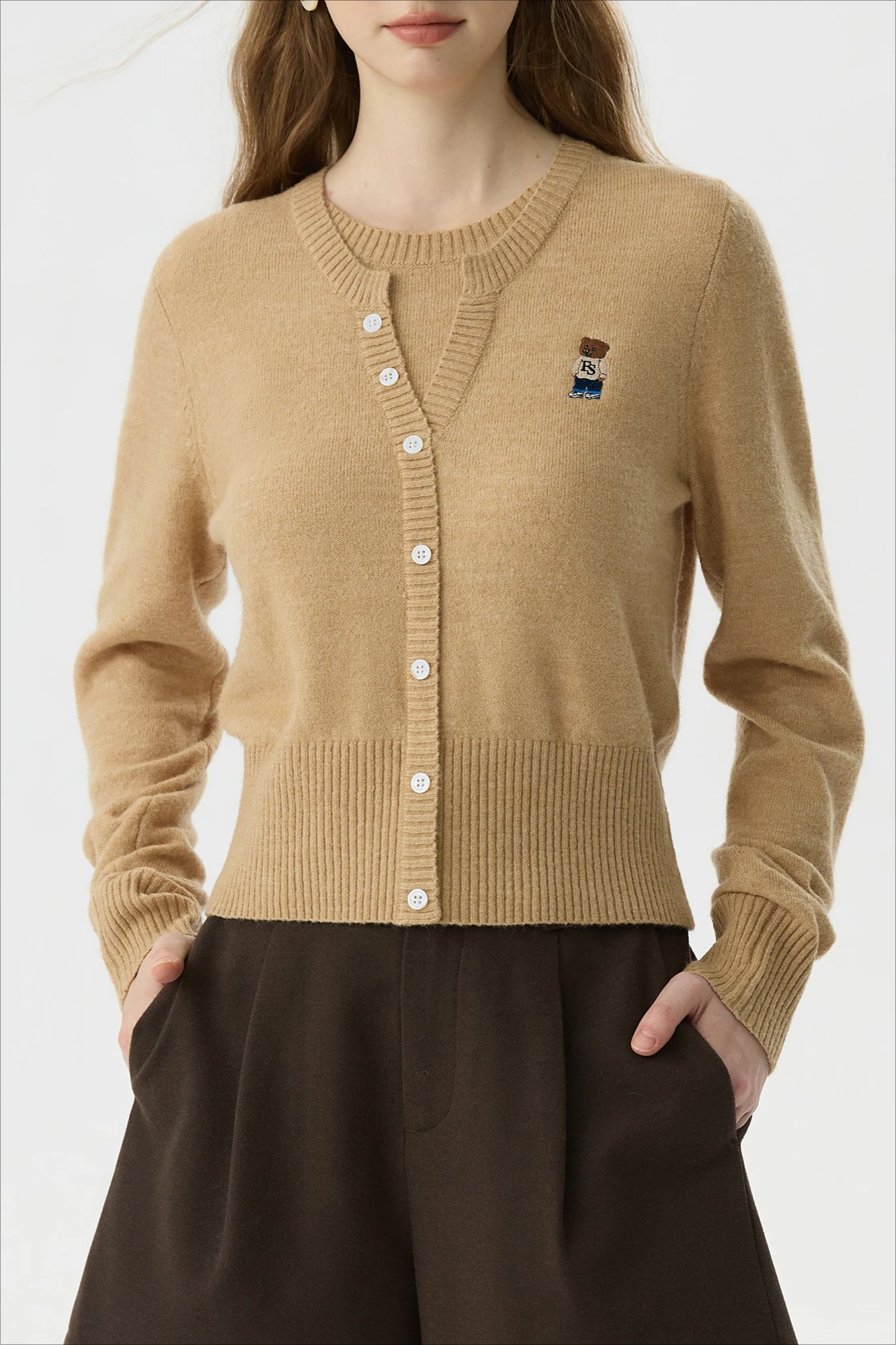 Wool Blend College Style Cardigan