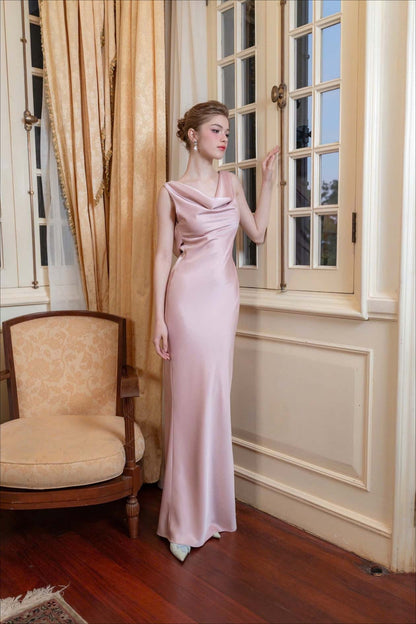 Vestido largo de noche de satén liso