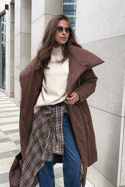 Chaqueta Puffer Larga con Cuello Alto