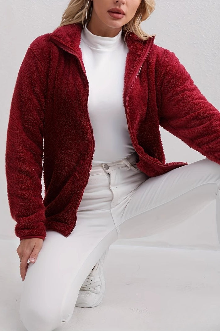 Chaqueta Casual Afelpada con Cremallera