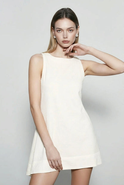 Pure Linen Crew Neck Tank Vacation Dress
