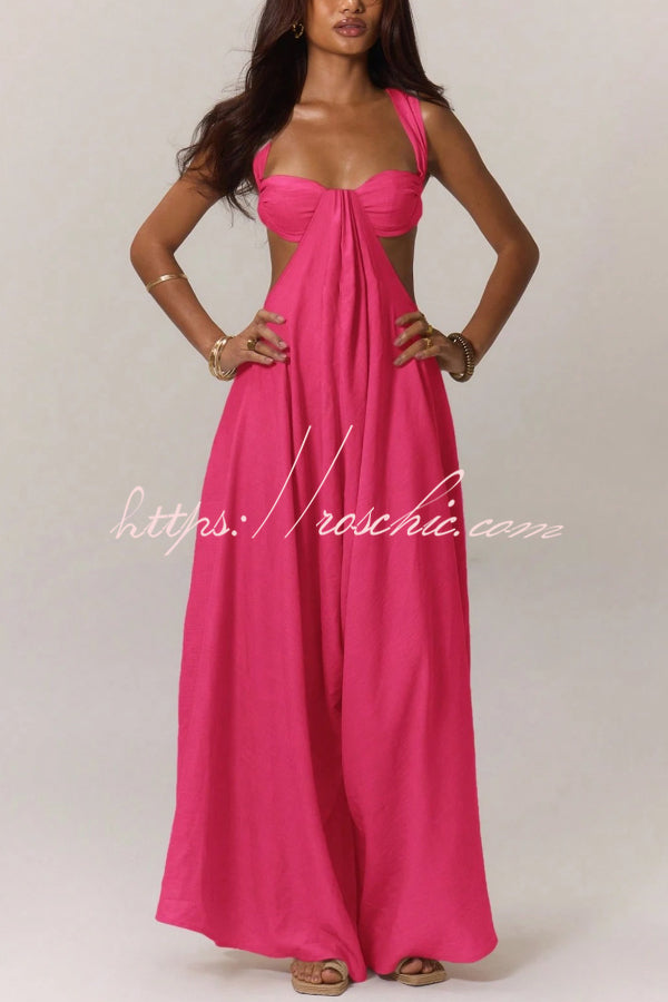 Solid Color Casual Camisole Loose Stretch Wide-leg Jumpsuit