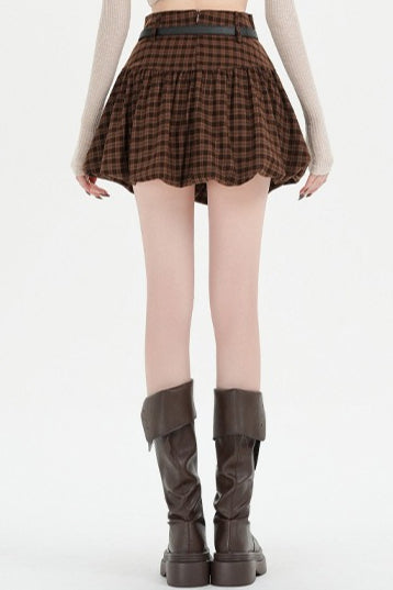 Minifalda acampanada de cuadros caqui