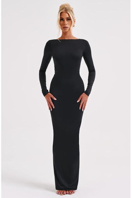 Vestido Formal Ajustado sin Espalda de Manga Larga