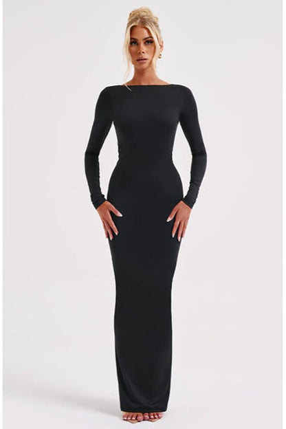 Vestido Formal Ajustado sin Espalda de Manga Larga