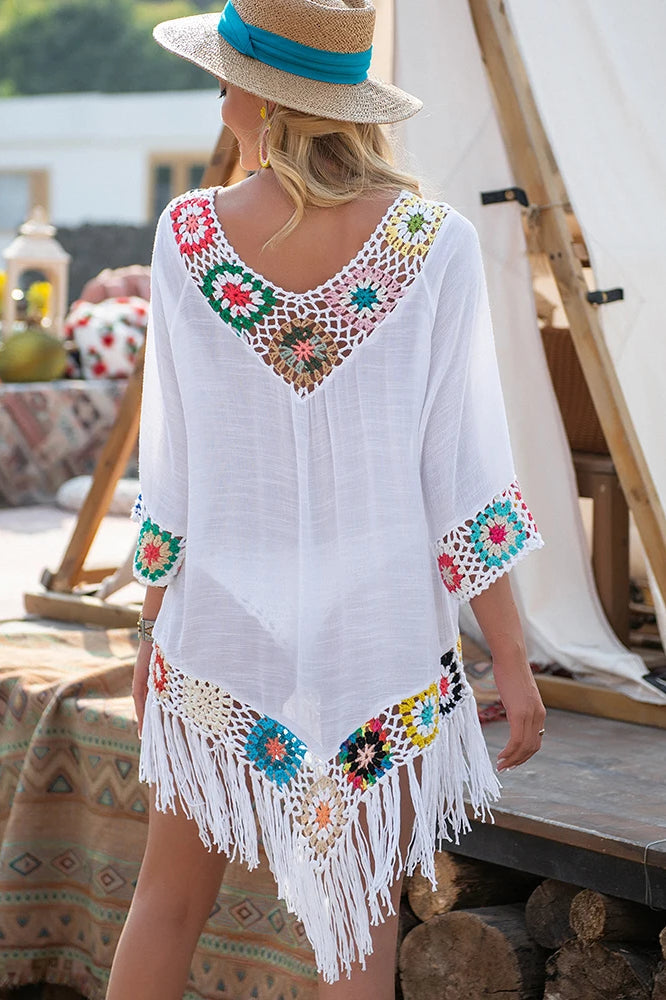 Vestido boho blanco con flecos
