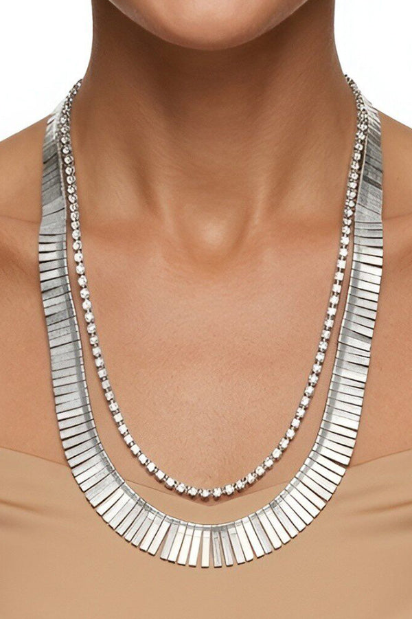 Fashionable Multi-layered Metal Necklace with Full Diamonds