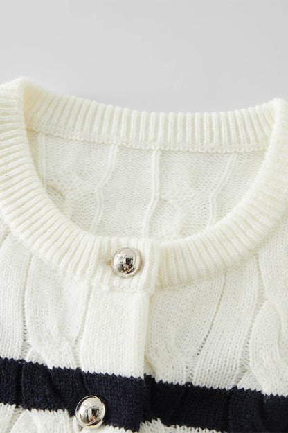 Black White Wool Twist Knit Cardigan